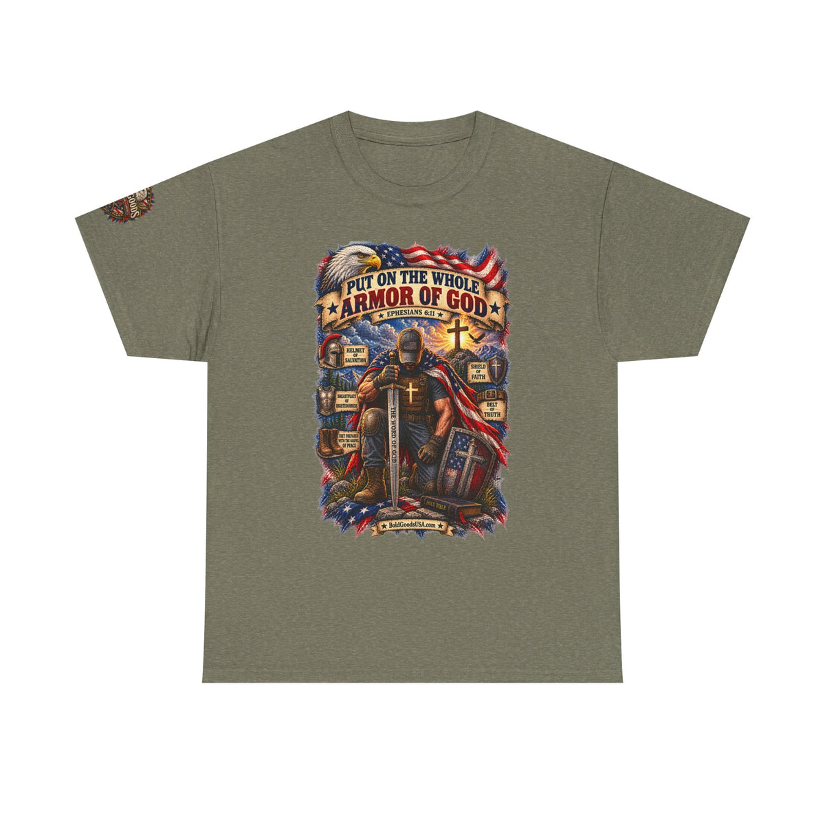 Armor of God – Christian Patriotic Graphic T-Shirt | Front Print + Sleeve Logo