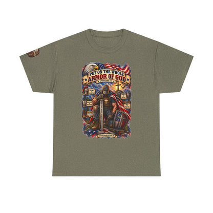 Armor of God – Christian Patriotic Graphic T-Shirt | Front Print + Sleeve Logo