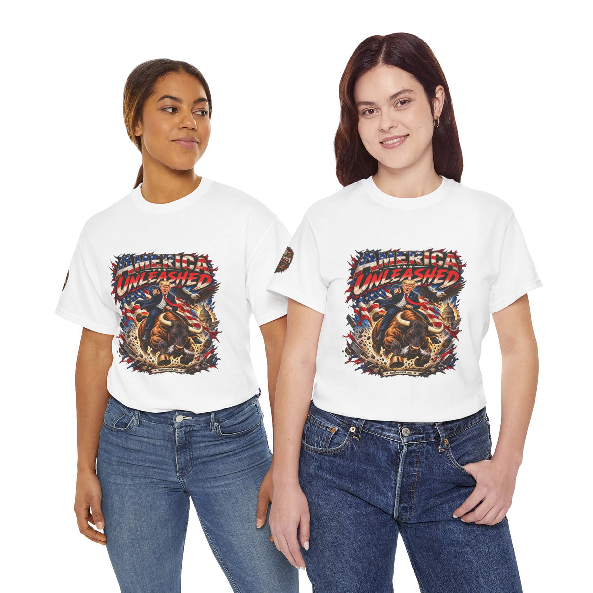 America Unleashed – Patriotic Graphic T-Shirt | Front Print + Sleeve Logo