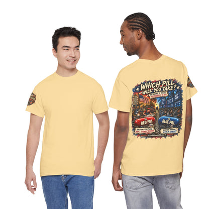 Blue or Red Pill - Graphic T-Shirt | Back Print + Sleeve Logo