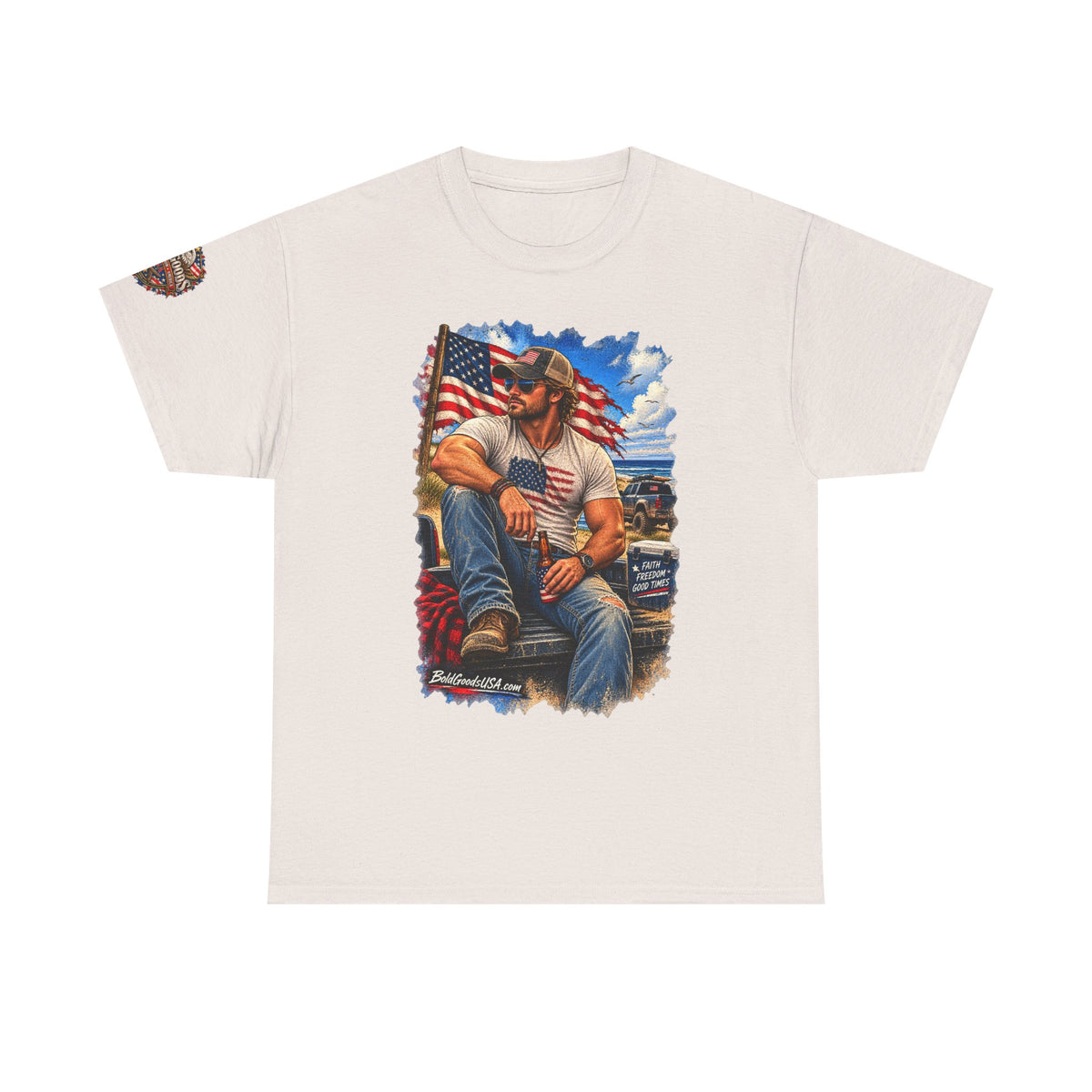 American Patriot Graphic T-Shirt | Front Print + Sleeve Logo