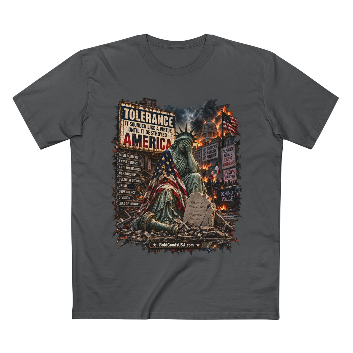 Tolerance – Political Satire Graphic T-Shirt | Front Print