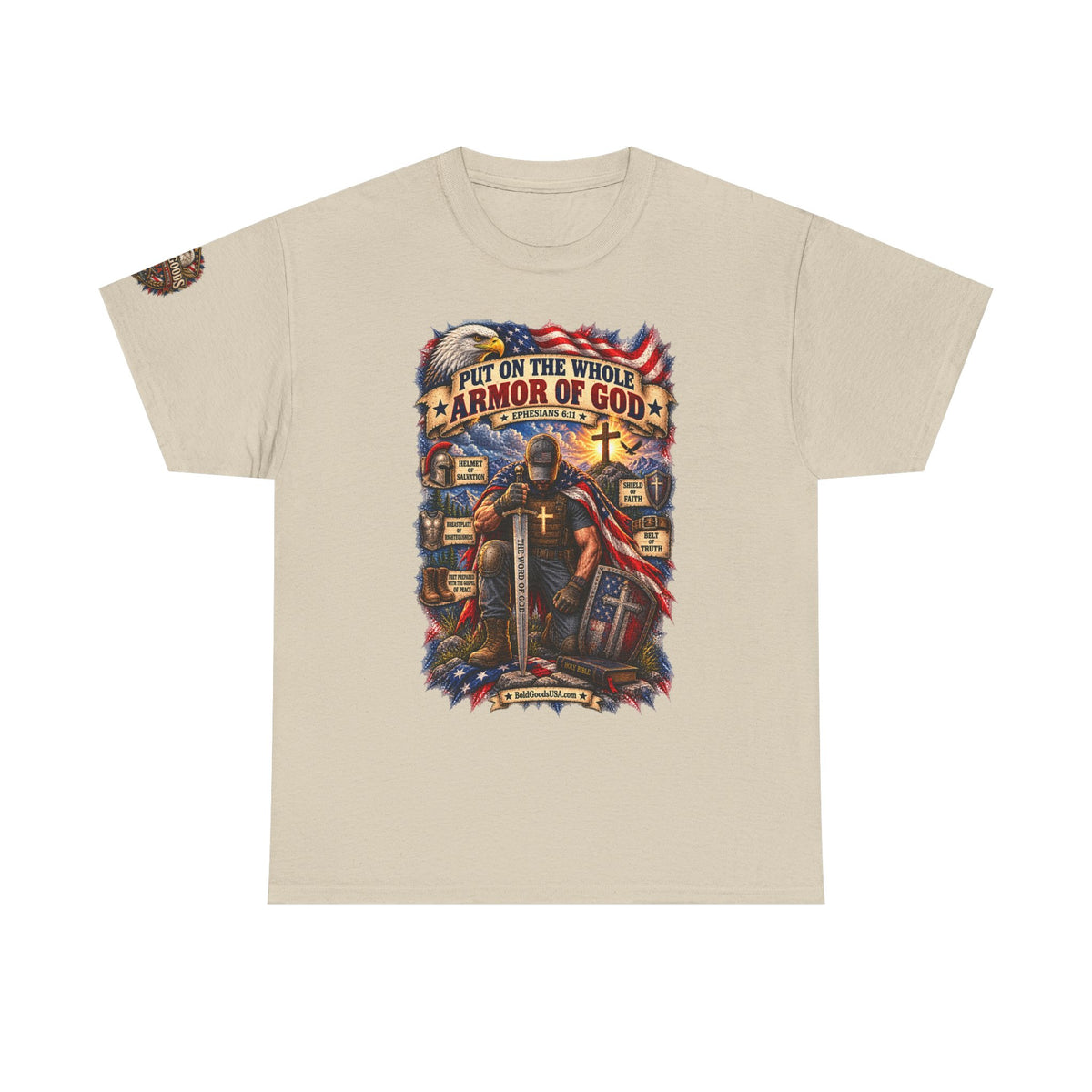 Armor of God – Christian Patriotic Graphic T-Shirt | Front Print + Sleeve Logo