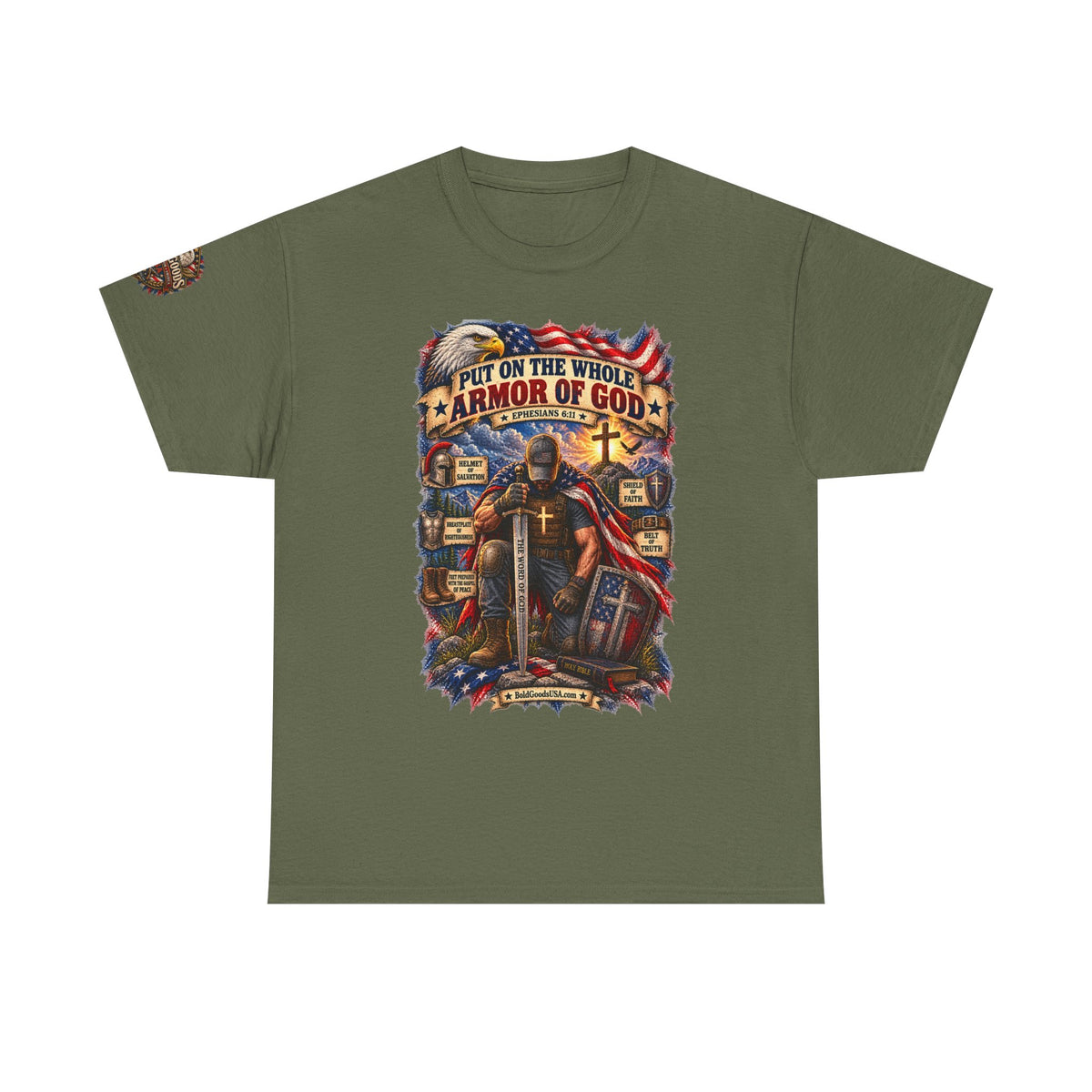 Armor of God – Christian Patriotic Graphic T-Shirt | Front Print + Sleeve Logo