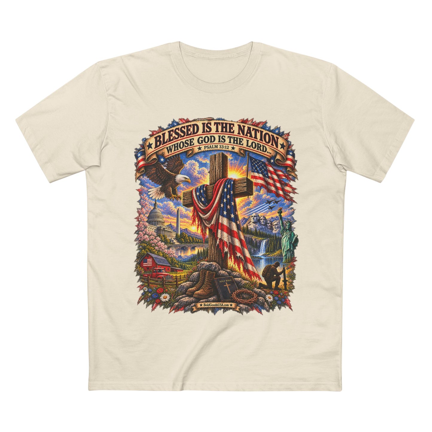 Blessed Is The Nation – Christian Patriotic Graphic T-Shirt | Front Print