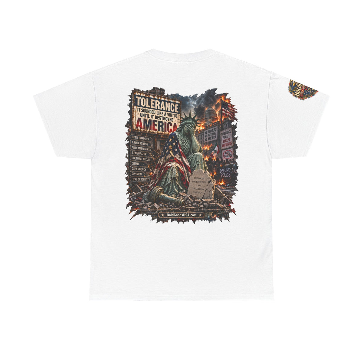 Tolerance — Graphic T-Shirt | Back Print + Sleeve Logo
