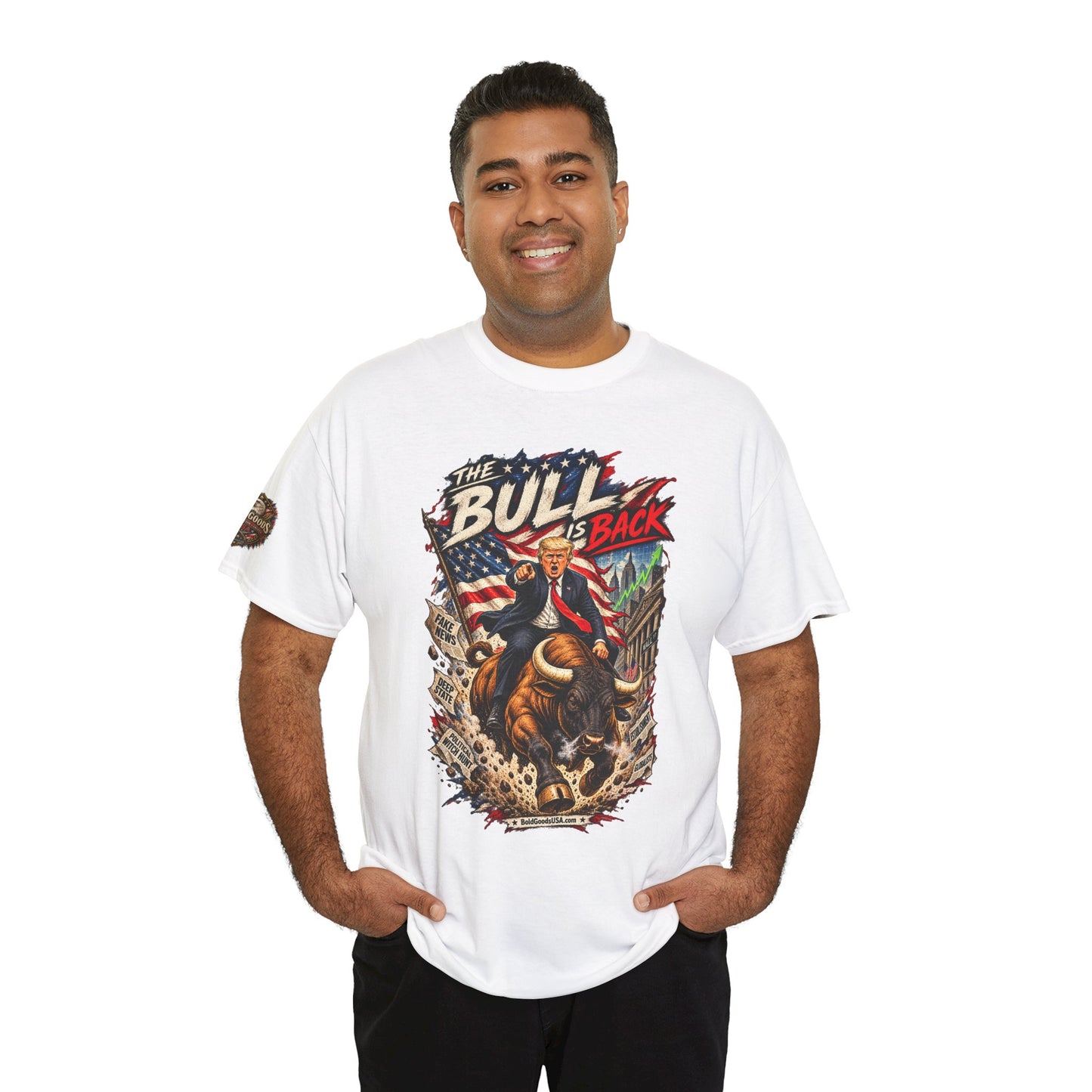 The Bull Is Back – Patriotic Graphic T-Shirt | Front Print + Sleeve Logo