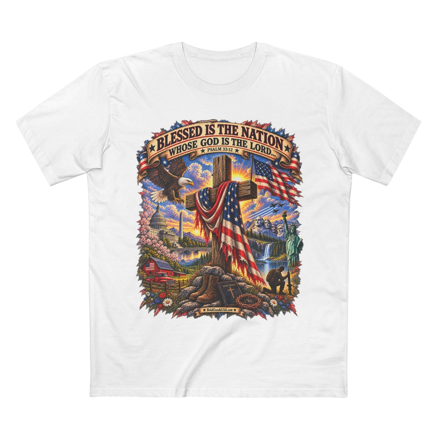 Blessed Is The Nation – Christian Patriotic Graphic T-Shirt | Front Print