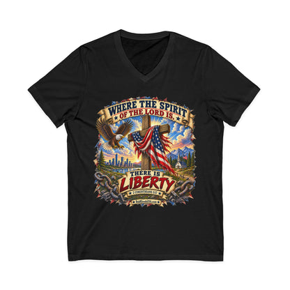 Where the Spirit of the Lord Is, There Is Liberty – Christian Patriotic V-neck  T-Shirt