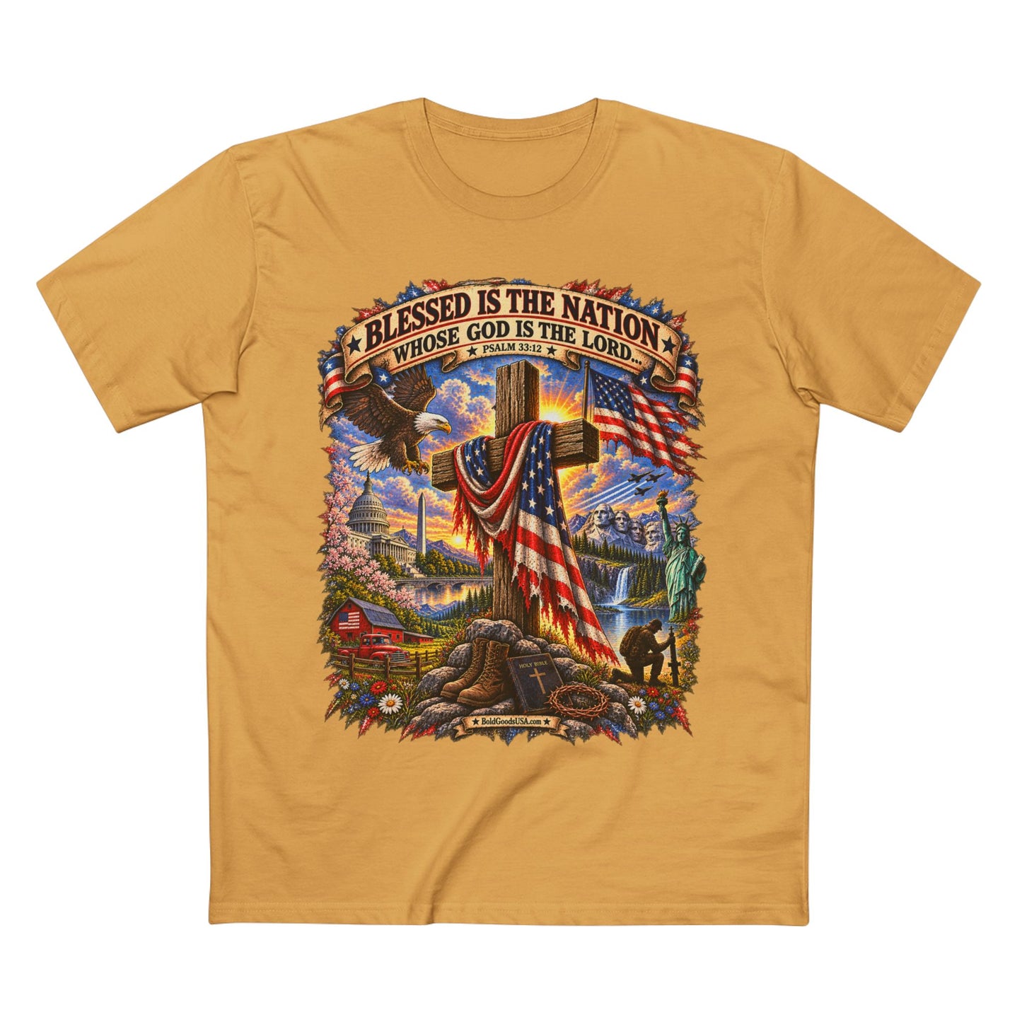 Blessed Is The Nation – Christian Patriotic Graphic T-Shirt | Front Print