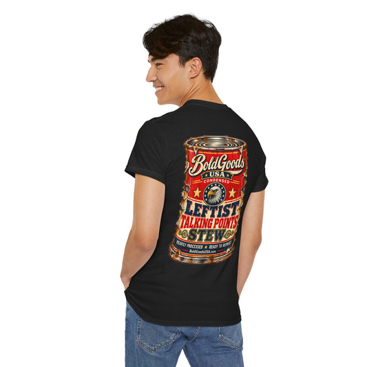 Leftist Talking Point Stew – Political Satire Graphic T-Shirt | Back Print + Chest Logo