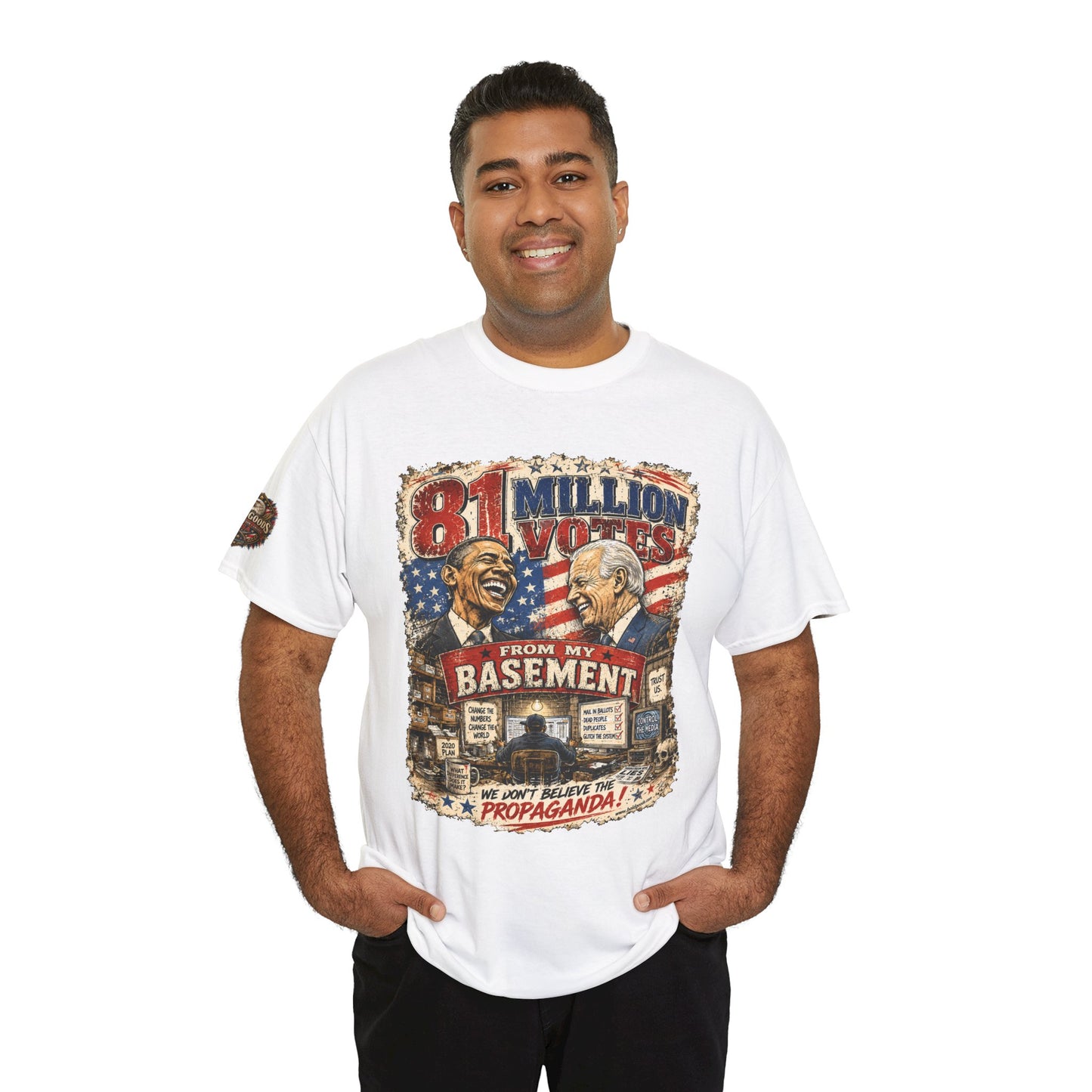 81 Million Votes - Political Satire Graphic T-Shirt | Front Print + Sleeve Logo