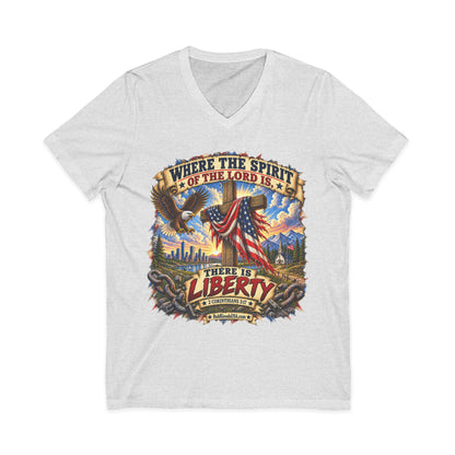 Where the Spirit of the Lord Is, There Is Liberty – Christian Patriotic V-neck  T-Shirt