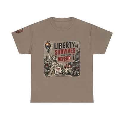 Liberty Survives – Front Print + Sleeve Logo T-Shirt