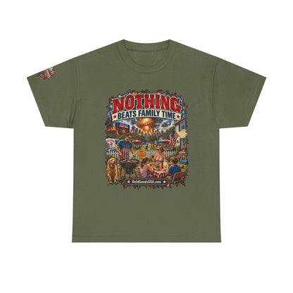 Nothing Beats Family Time – Front Print + Sleeve Logo T-Shirt