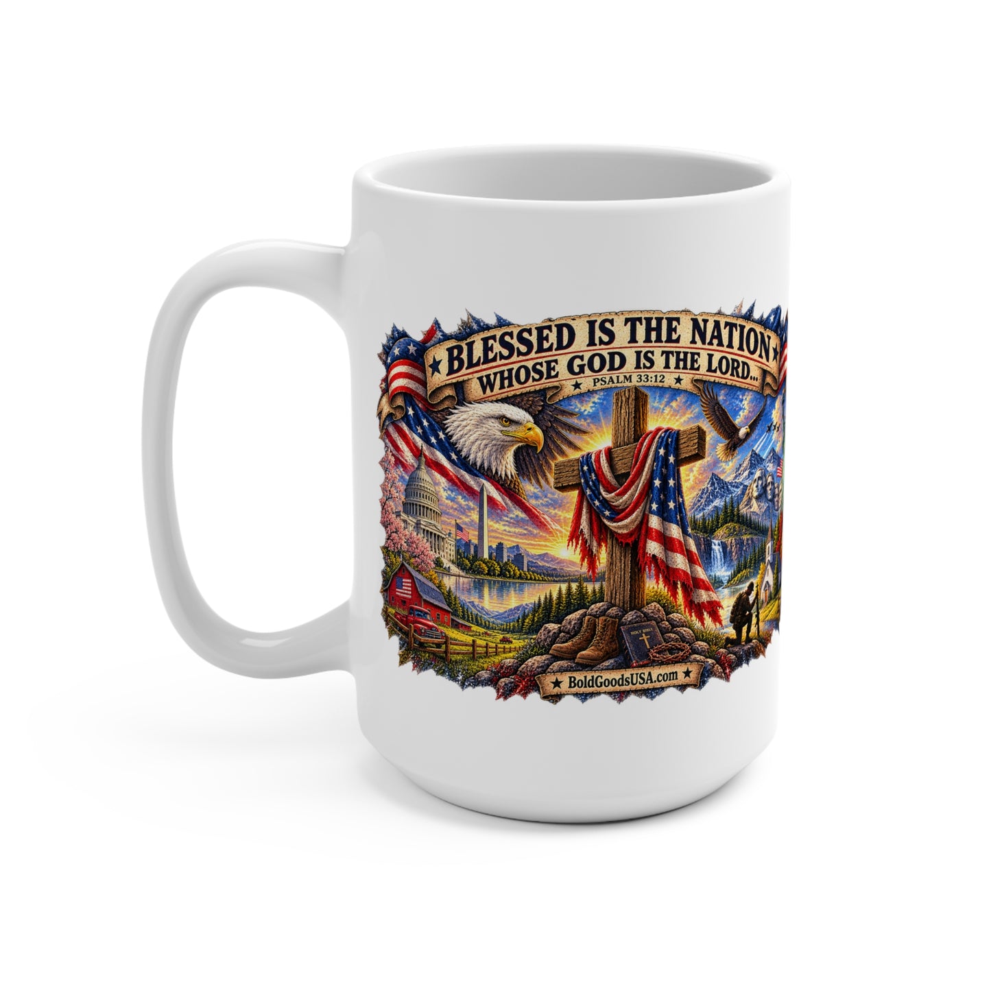 Blessed Is The Nation – Christian Patriotic 15oz Mug