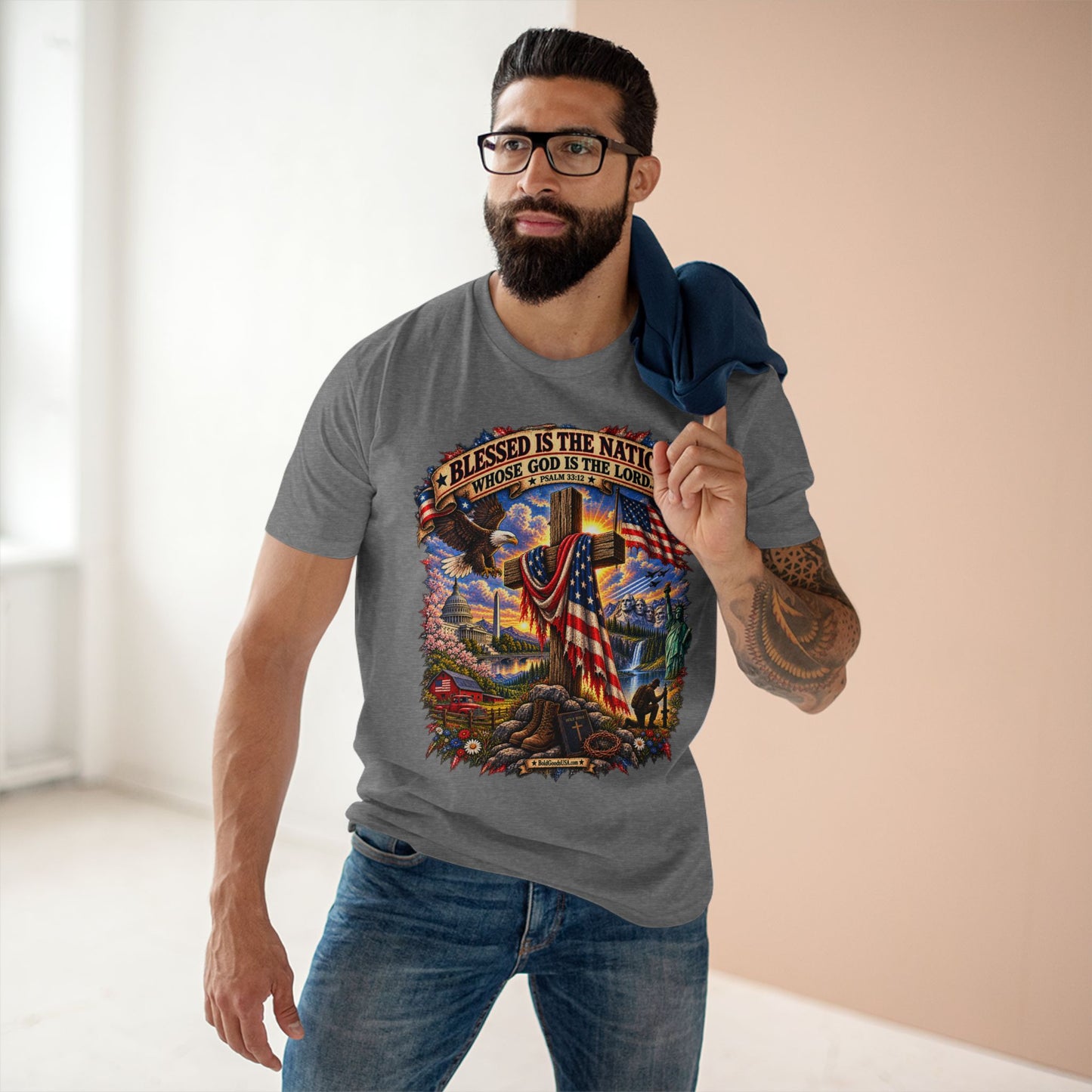 Blessed Is The Nation – Christian Patriotic Graphic T-Shirt | Front Print
