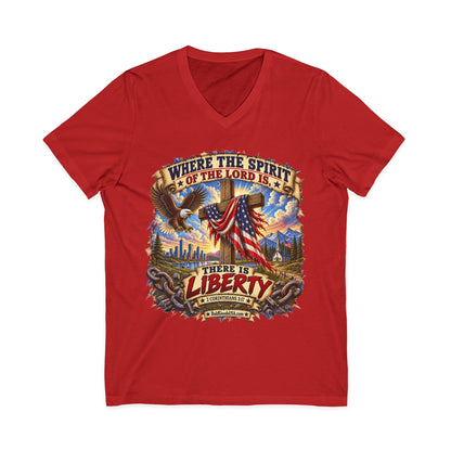 Where the Spirit of the Lord Is, There Is Liberty – Christian Patriotic V-neck  T-Shirt