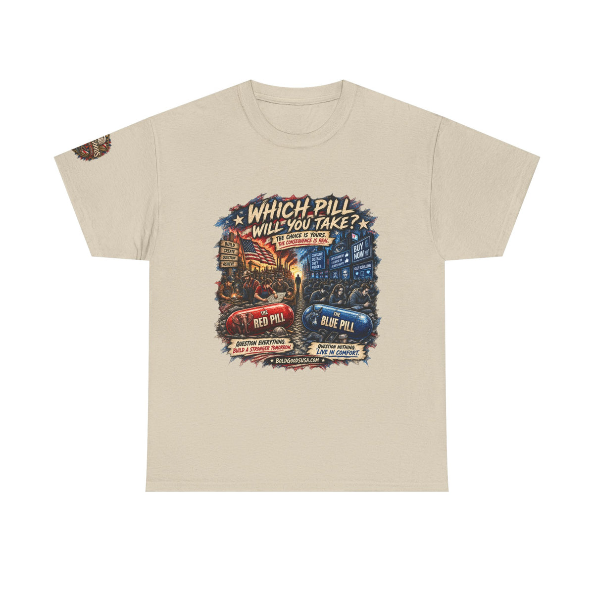Red or Blue Pill –  Graphic T-Shirt | Front Print + Sleeve Logo