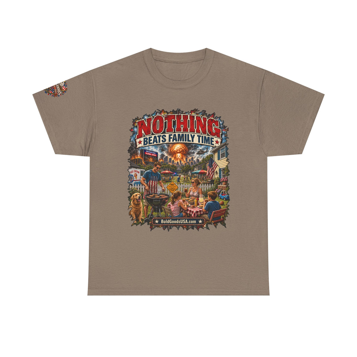 Nothing Beats Family Time – Front Print + Sleeve Logo T-Shirt