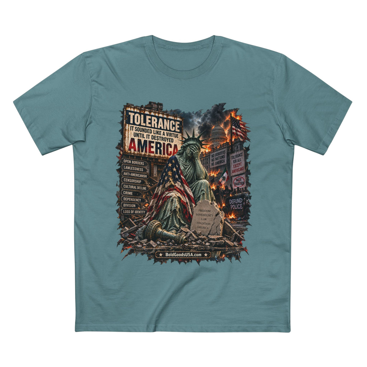 Tolerance – Political Satire Graphic T-Shirt | Front Print