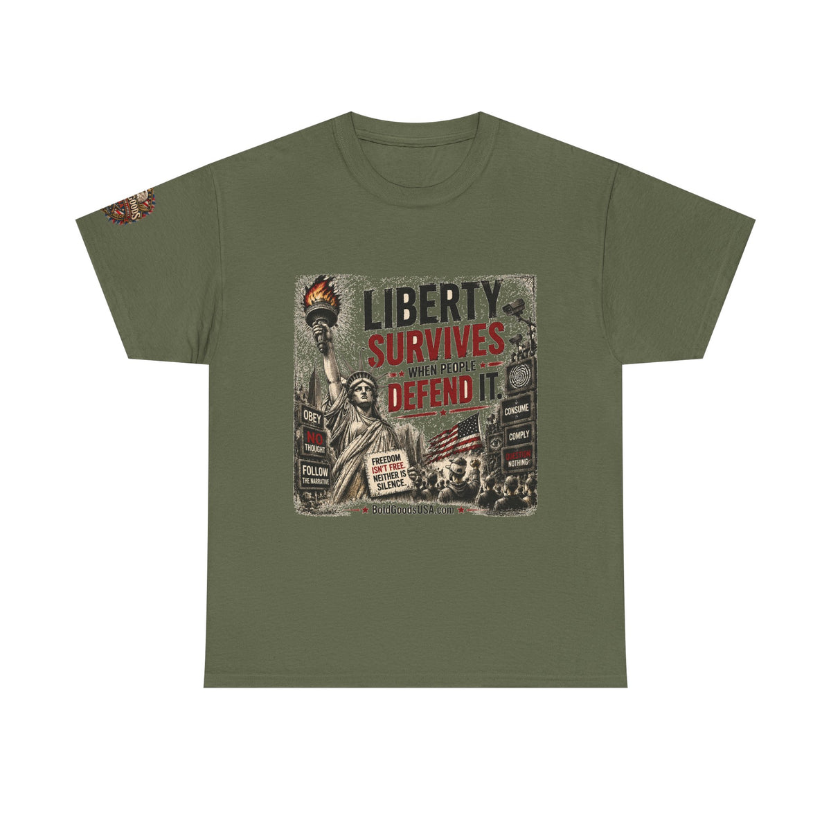 Freedom Isn't Free - Front Print + Sleeve Logo T-Shirt