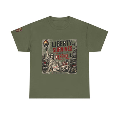 Liberty Survives – Front Print + Sleeve Logo T-Shirt