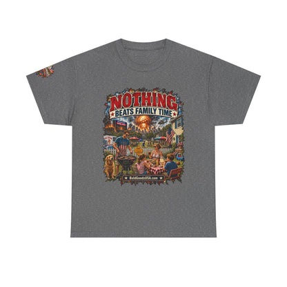 Nothing Beats Family Time – Front Print + Sleeve Logo T-Shirt