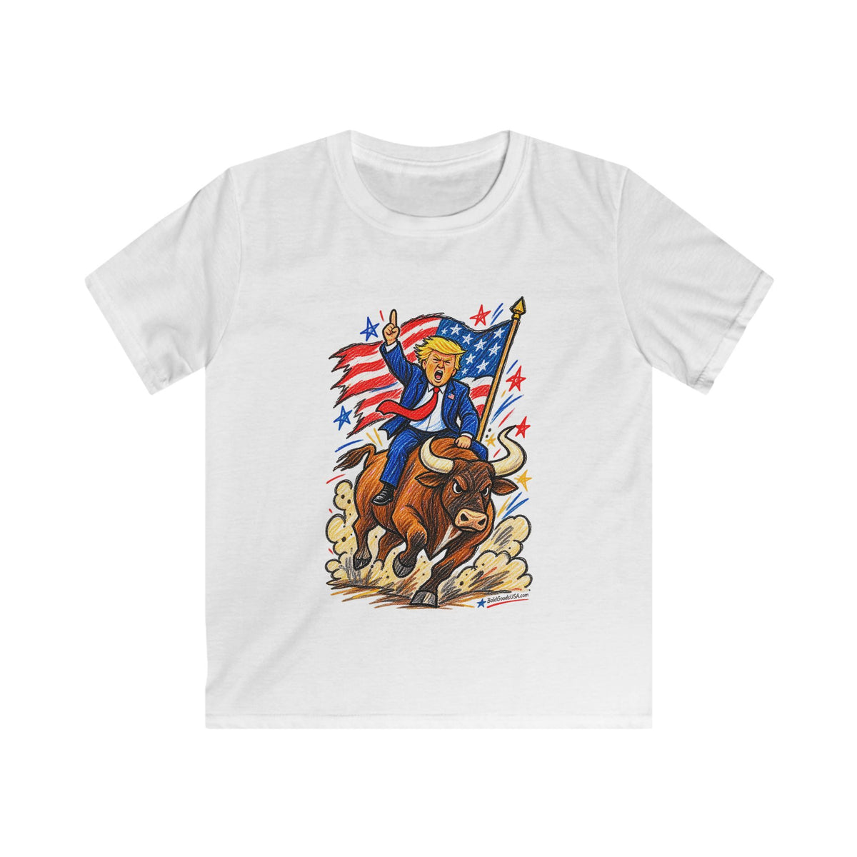 Patriot Riding a Bull – Patriotic Graphic Kids' T-Shirt | Front Print