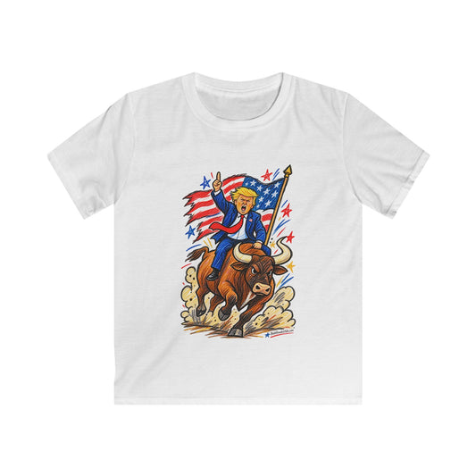 Patriot Riding a Bull – Patriotic Graphic Kids' T-Shirt | Front Print