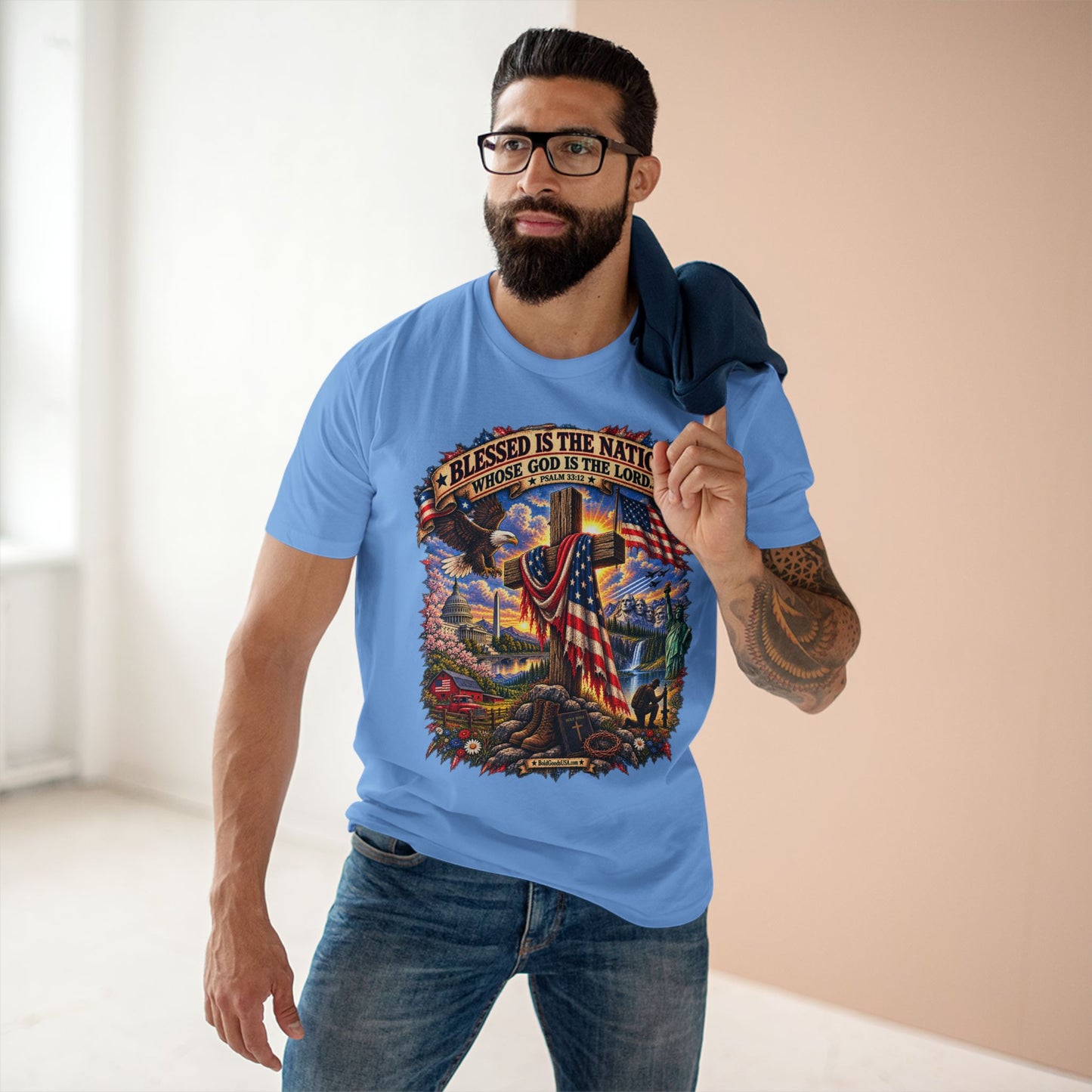 Blessed Is The Nation – Christian Patriotic Graphic T-Shirt | Front Print