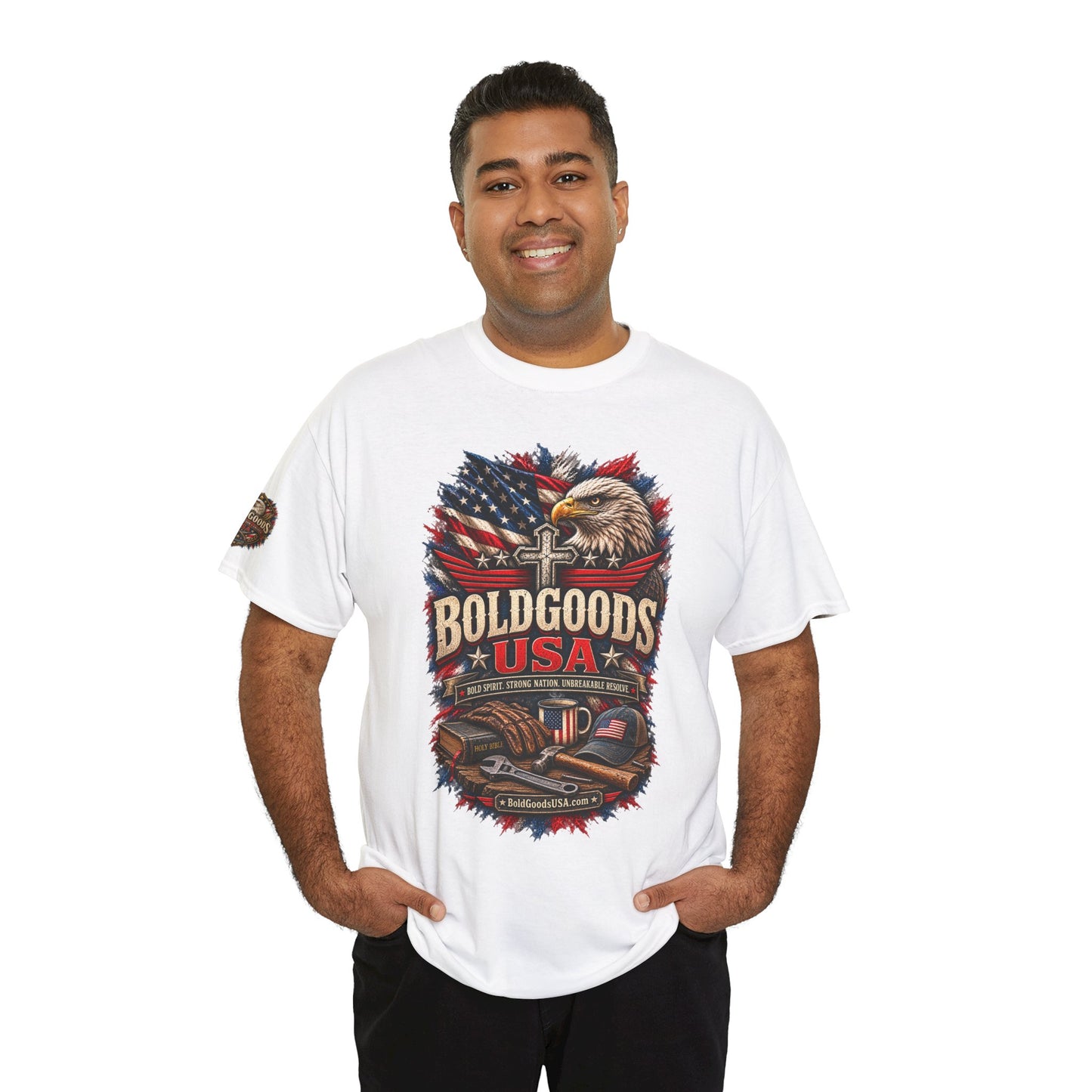 Boldgoods USA Eagle – Patriotic Graphic T-Shirt | Front Print + Sleeve Logo