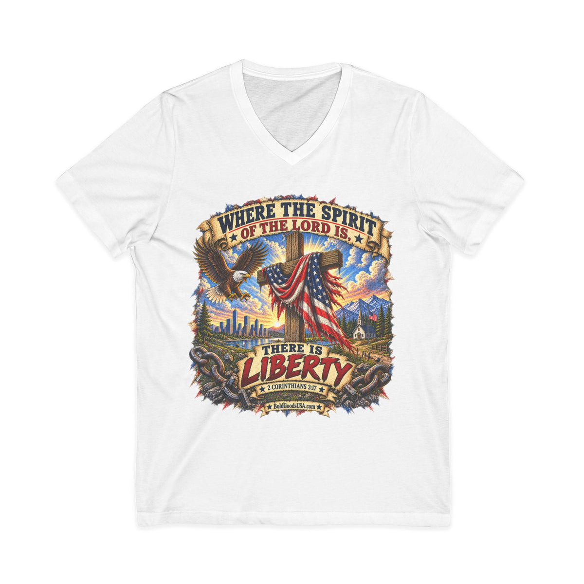 Where the Spirit of the Lord Is, There Is Liberty – Christian Patriotic V-neck  T-Shirt