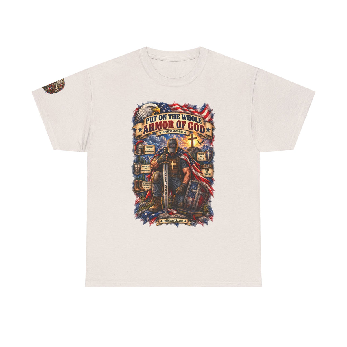 Armor of God – Christian Patriotic Graphic T-Shirt | Front Print + Sleeve Logo