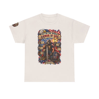 Armor of God – Christian Patriotic Graphic T-Shirt | Front Print + Sleeve Logo