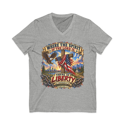 Where the Spirit of the Lord Is, There Is Liberty – Christian Patriotic V-neck  T-Shirt