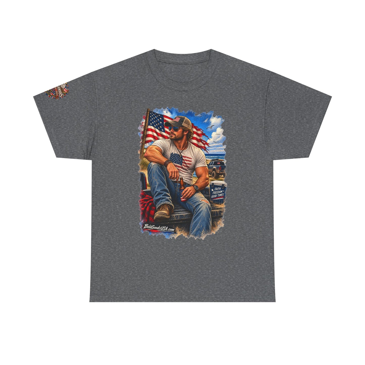 American Patriot Graphic T-Shirt | Front Print + Sleeve Logo