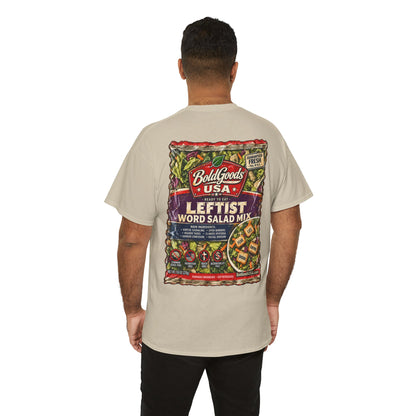 Leftist Word Salad – Political Satire Graphic T-Shirt | Back Print + Chest Logo