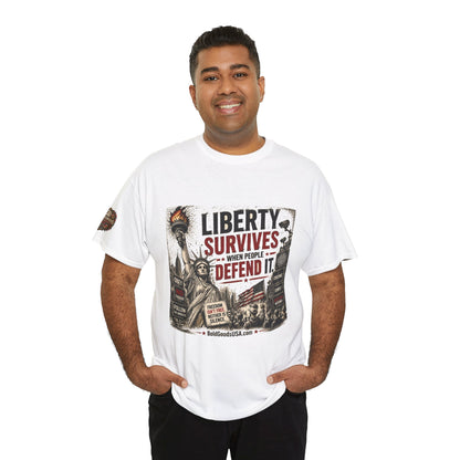 Liberty Survives – Front Print + Sleeve Logo T-Shirt