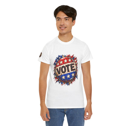 Vote Retro - Patriotic Graphic T-Shirt | Front Print + Sleeve Logo