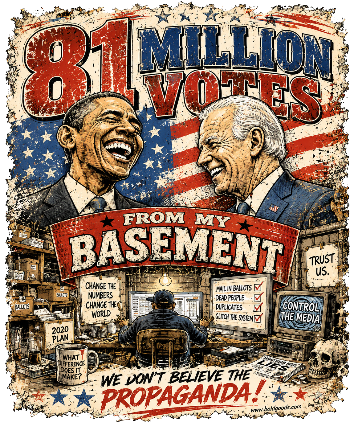 81 Million Votes From My Basement – Political Satire Graphic T-Shirt | Back Print + Chest Logo