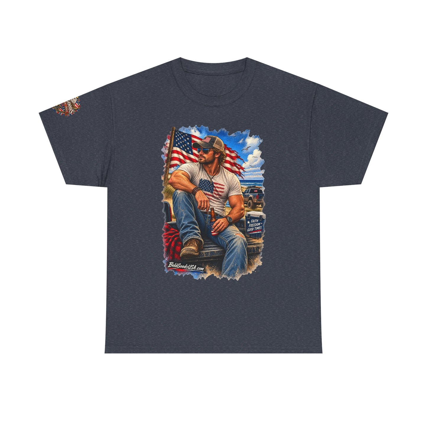 American Patriot Graphic T-Shirt | Front Print + Sleeve Logo