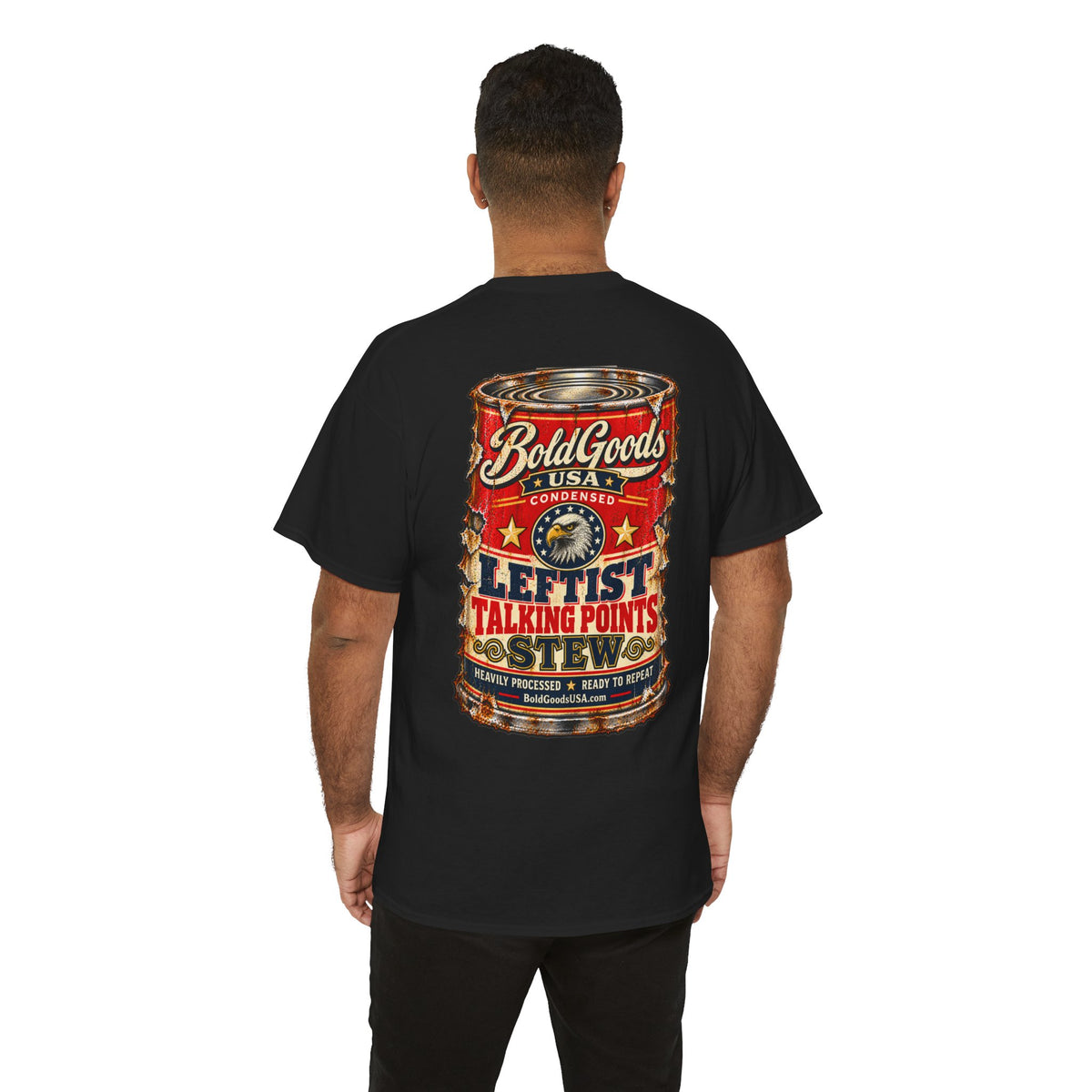 Leftist Talking Point Stew – Political Satire Graphic T-Shirt | Back Print + Chest Logo