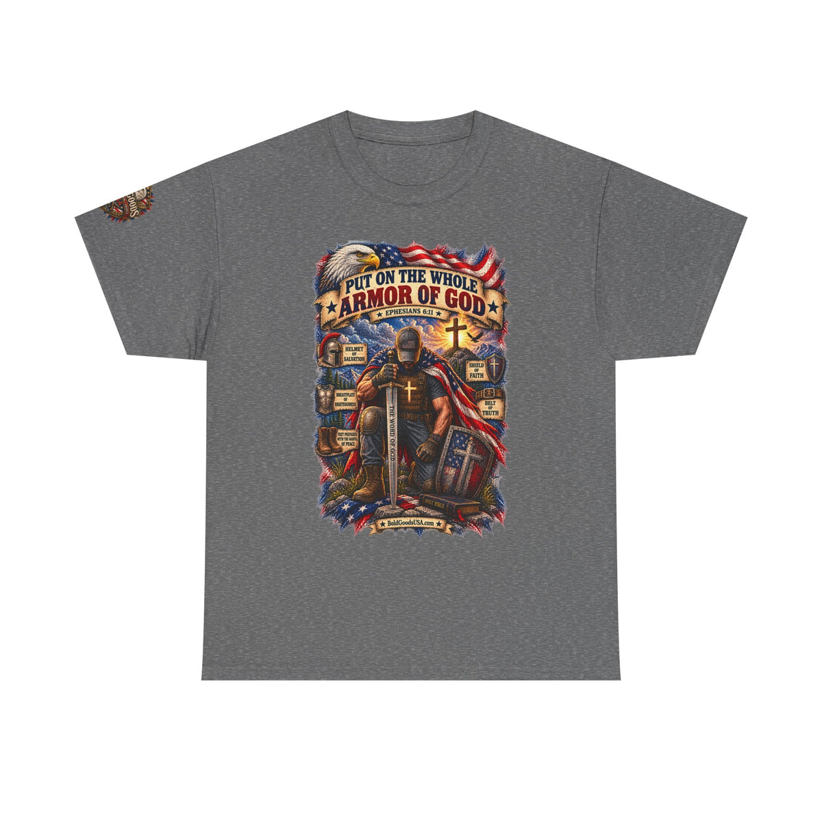 Armor of God – Christian Patriotic Graphic T-Shirt | Front Print + Sleeve Logo