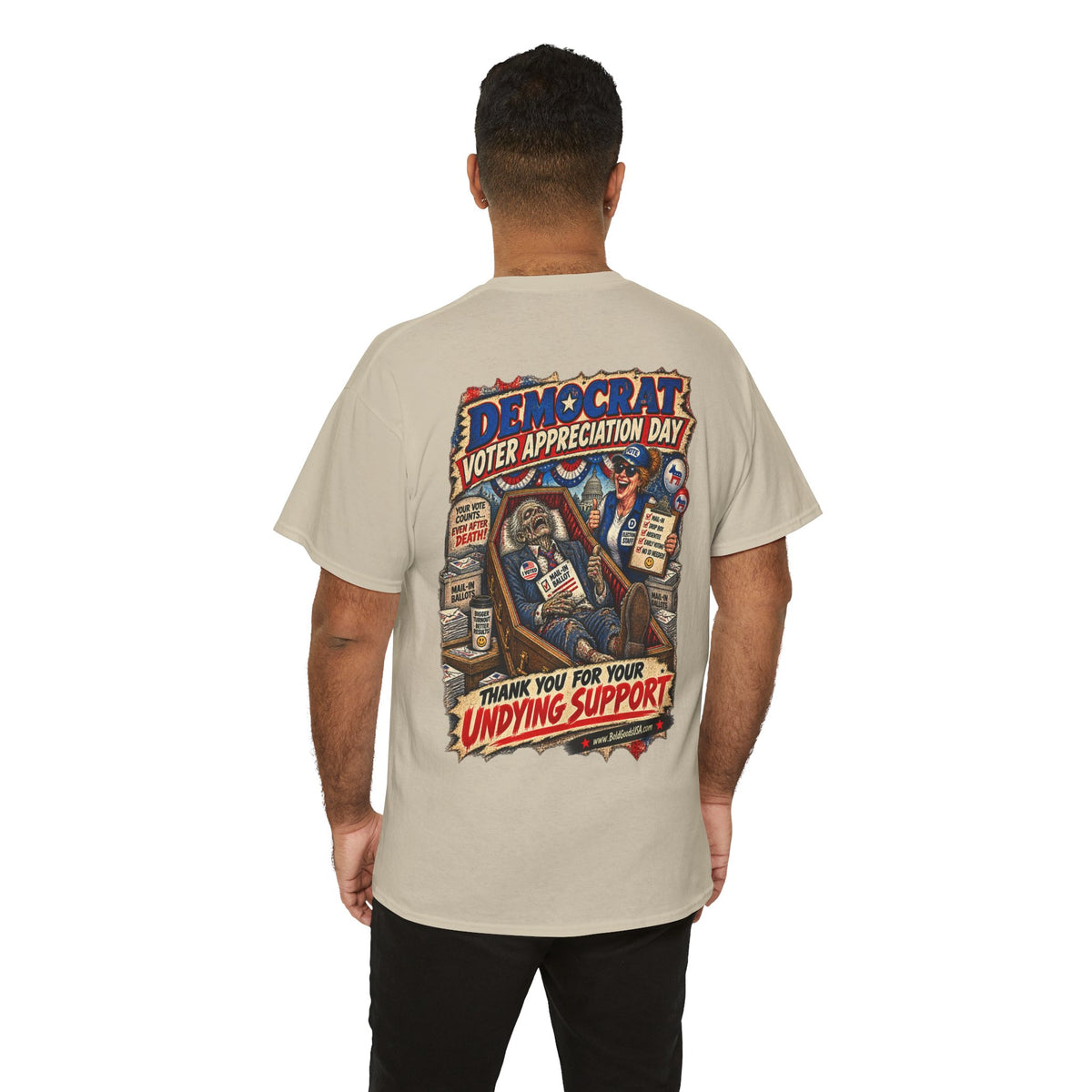 Democrat Voter Appreciation Day – Political Satire Graphic T-Shirt | Back Print + Chest Logo