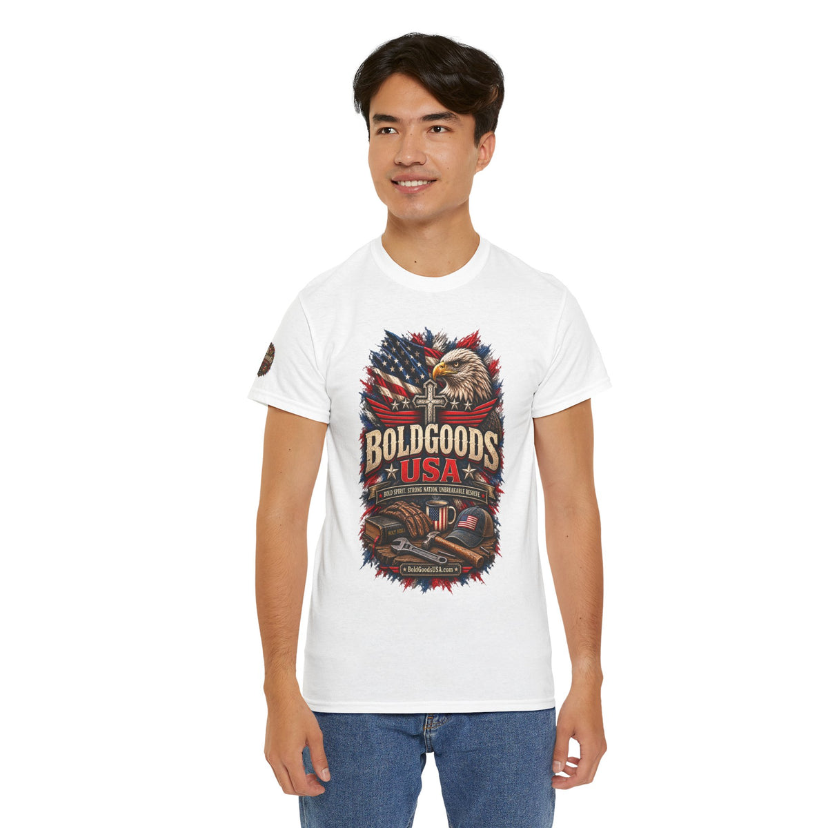 Boldgoods USA Eagle – Patriotic Graphic T-Shirt | Front Print + Sleeve Logo