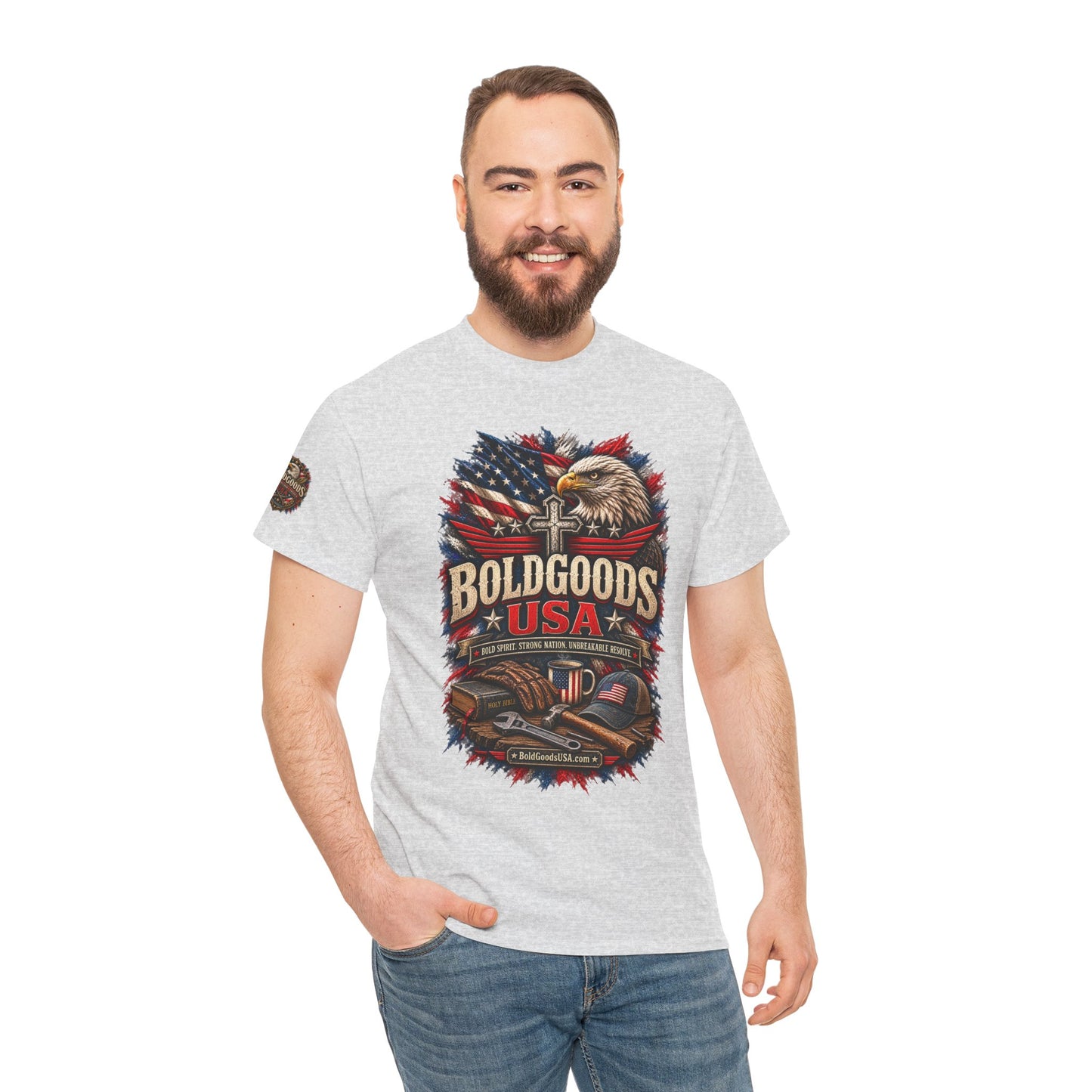 Boldgoods USA Eagle – Patriotic Graphic T-Shirt | Front Print + Sleeve Logo