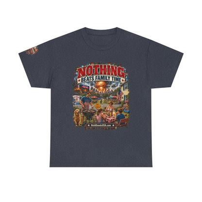 Nothing Beats Family Time – Front Print + Sleeve Logo T-Shirt