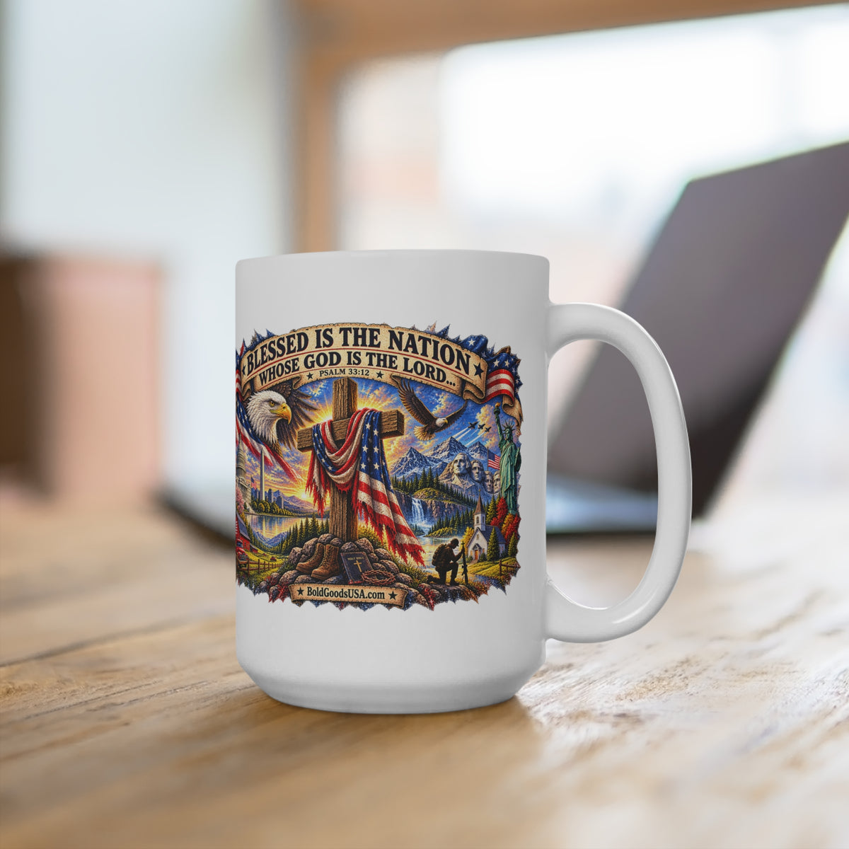 Blessed Is The Nation – Christian Patriotic 15oz Mug