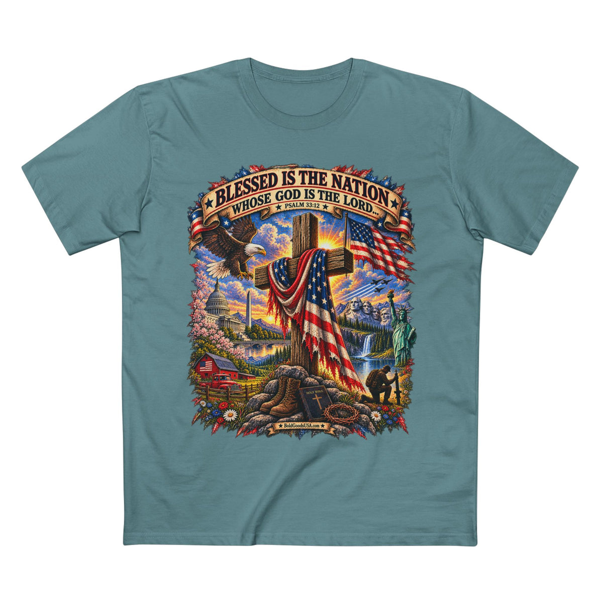 Blessed Is The Nation – Christian Patriotic Graphic T-Shirt | Front Print